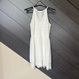 Francesca's White Lace Halter Mini‎ Dress Boho Bridal Shower Summer Party